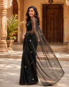 Exclusive  Georgette Handwork Saree With Unstitched Blouse (Black)