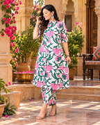 Rayon Kurti Pant Two Piece Set(Pink)