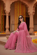 Load image into Gallery viewer, Women's Net Self Design Saree With Unstitched Blouse 5.5Mtr (Dark Pink)
