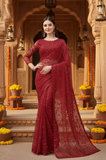 Load image into Gallery viewer, Women's Net Self Design Saree With Unstitched Blouse 5.5Mtr (Maroon)
