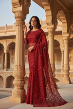 Load image into Gallery viewer, Women's Net Self Design Saree With Unstitched Blouse 5.5Mtr (Maroon)
