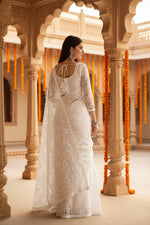 Load image into Gallery viewer, Women's Net Self Design Saree With Unstitched Blouse 5.5Mtr (White)
