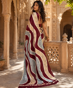 Load image into Gallery viewer, Premium Satin Silk Wave Print Saree With Unstitched Blouse(Maroon)
