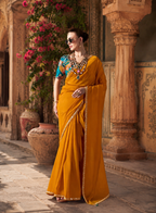 Premium Tissue Silk Embroidery Work Saree With Unstitched Blouse(Orange)