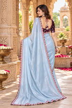 Silk Embroidery Work Saree With Unstitched Blouse(Sky)