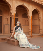 Load image into Gallery viewer, Women's Linen Cotton Printed Saree With Unstitched Blouse 5.5Mtr (Off White)
