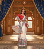Load image into Gallery viewer, Women's Linen Cotton Printed Saree With Unstitched Blouse 5.5Mtr (Off White)
