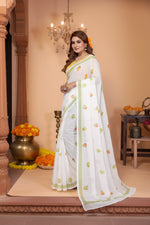Load image into Gallery viewer, Women's Linen Cotton Printed Saree With Unstitched Blouse 5.5Mtr (White)
