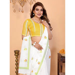 Load image into Gallery viewer, Women's Linen Cotton Printed Saree With Unstitched Blouse 5.5Mtr (White)
