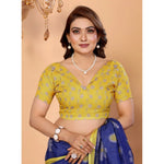 Load image into Gallery viewer, Women's Linen Cotton Printed Saree With Unstitched Blouse 5.5Mtr (Blue)
