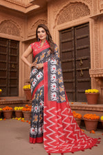 Load image into Gallery viewer, Women's Linen Cotton Printed Saree With Unstitched Blouse 5.5Mtr (Grey)
