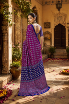 Satin Ajrakh Printed Saree With Unstitched Blouse(Wine)