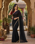 Party Wear Georgette Saree With Unstitched Blouse(Black)