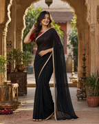 Party Wear Georgette Saree With Unstitched Blouse(Black)