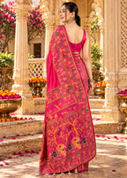 Premium Pashmina Kashmiri Meenakari Weaves Tassels Saree(Pink)