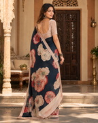 Premium Crepe Silk Saree With Unstitched Blouse(Black)