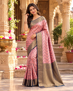 Pure Kanjivaram Silk Saree With Unstitched Blouse(Pink)