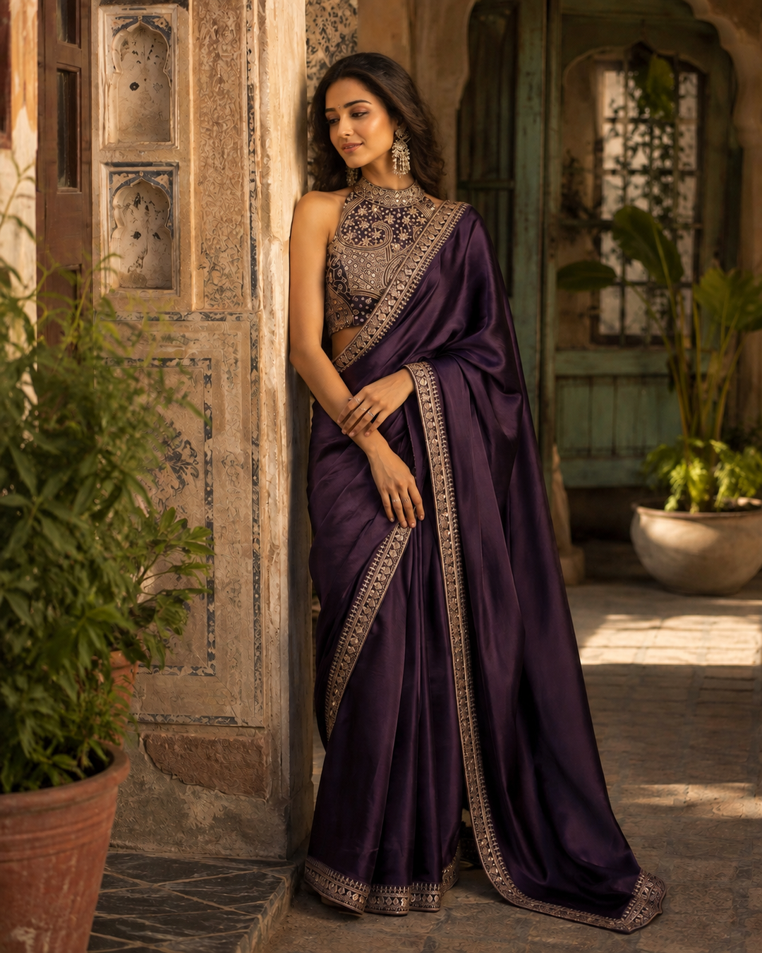 Soft Blooming Tissue Silk Saree With Unstitched Blouse(Purple)