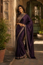 Load image into Gallery viewer, Soft Blooming Tissue Silk Saree With Unstitched Blouse(Purple)
