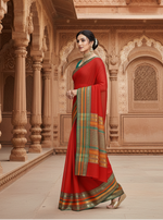 Load image into Gallery viewer, Women's Kota Doria Cotton Bordered Saree With Blouse (Red, 5-6 Mtrs) Kashvii
