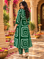 Rayon Kurti Pant Printed Set(Green)
