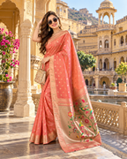 Premium Paithani Silk Butti Jari Work Saree With Unstitched Blouse (Brink Pink)