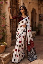 Load image into Gallery viewer, Satin Silk Digital Print Saree With Unstitched Blouse(White)
