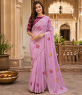 Soft Rangoli Silk Embroidery & Mirror Work saree With Unstitched Blouse(Baby Pink)
