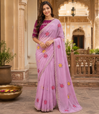 Soft Rangoli Silk Embroidery & Mirror Work saree With Unstitched Blouse(Baby Pink)