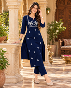 Cotton Kurti Pant Two Piece Set(Blue)