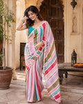 Linen Digital Print Saree With Unstitched Blouse(Multicolor)