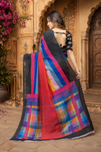 Linen Printed Saree With Unstitched Blouse(Multicolor)