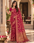 Organza Silk Saree With Unstitched Blouse(Red)
