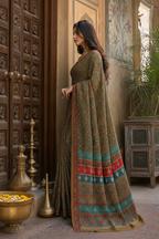 Premium Crepe Silk Saree With Unstitched Blouse(Dark Green)