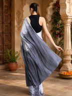 Original Japan Satin Printed Saree With unstitched Blouse(Grey)