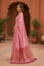 Soft Silk Banarasi Saree With Unstitched Blouse(Pink)