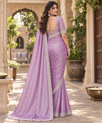 Chiffon Designer Saree With Unstitched Blouse(Purple)