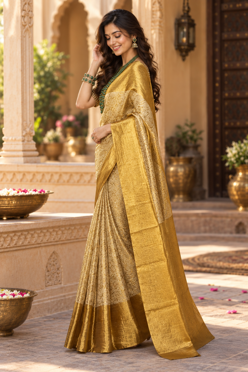 Pure Banarasi silk Saree With Unstitched Brocade Blouse(Mustard)