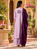 Roman Silk Anarkali Kurti Pant Set With Dupatta(Lavender)