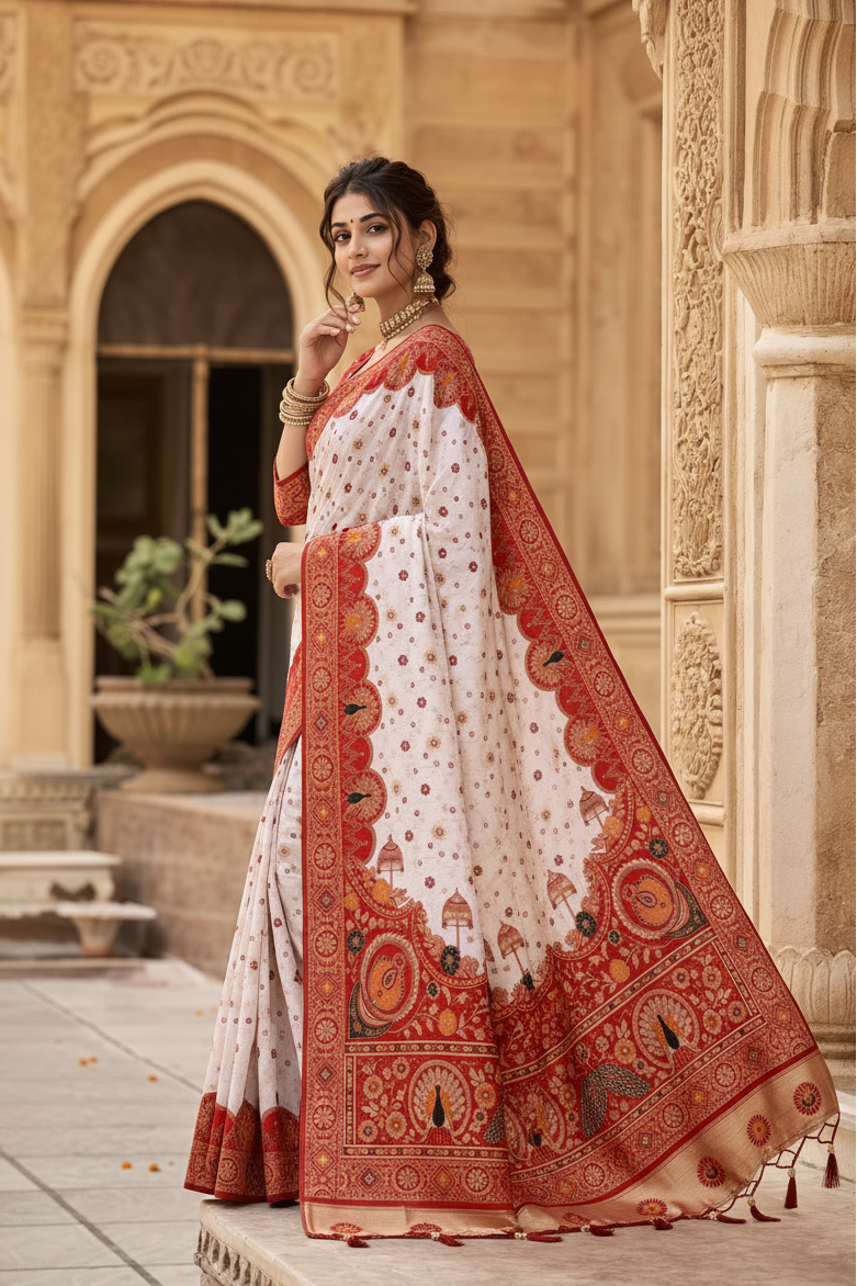 Premium Gota Silk Saree With Unstitched Blouse(Red)