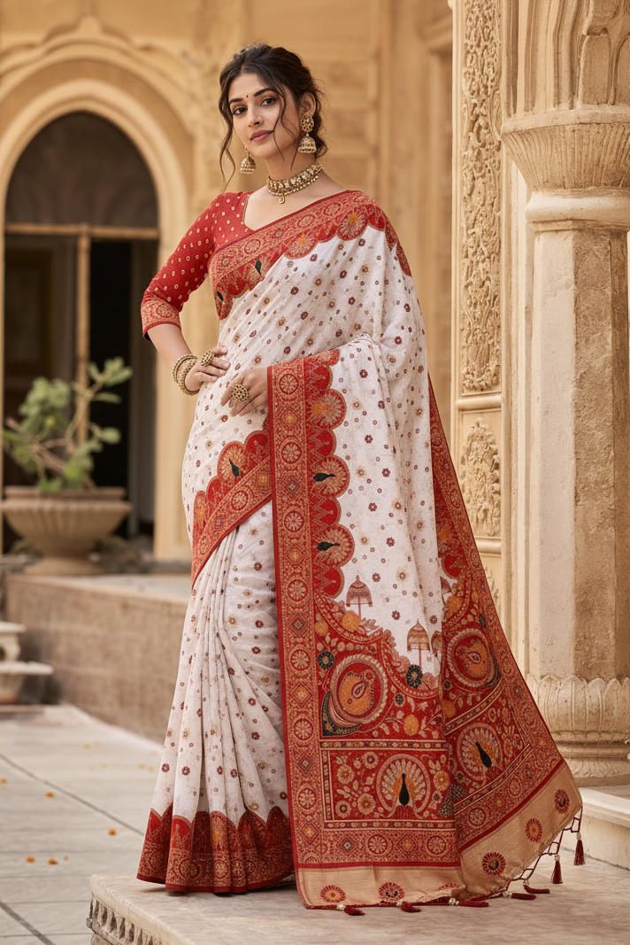 Premium Gota Silk Saree With Unstitched Blouse(Red)