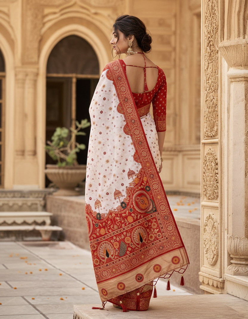 Premium Gota Silk Saree With Unstitched Blouse(Red)