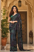 Chinon Silk Bandhani Print Saree With Unstitched Blouse(Green)