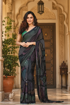 Chinon Silk Bandhani Print Saree With Unstitched Blouse(Green)