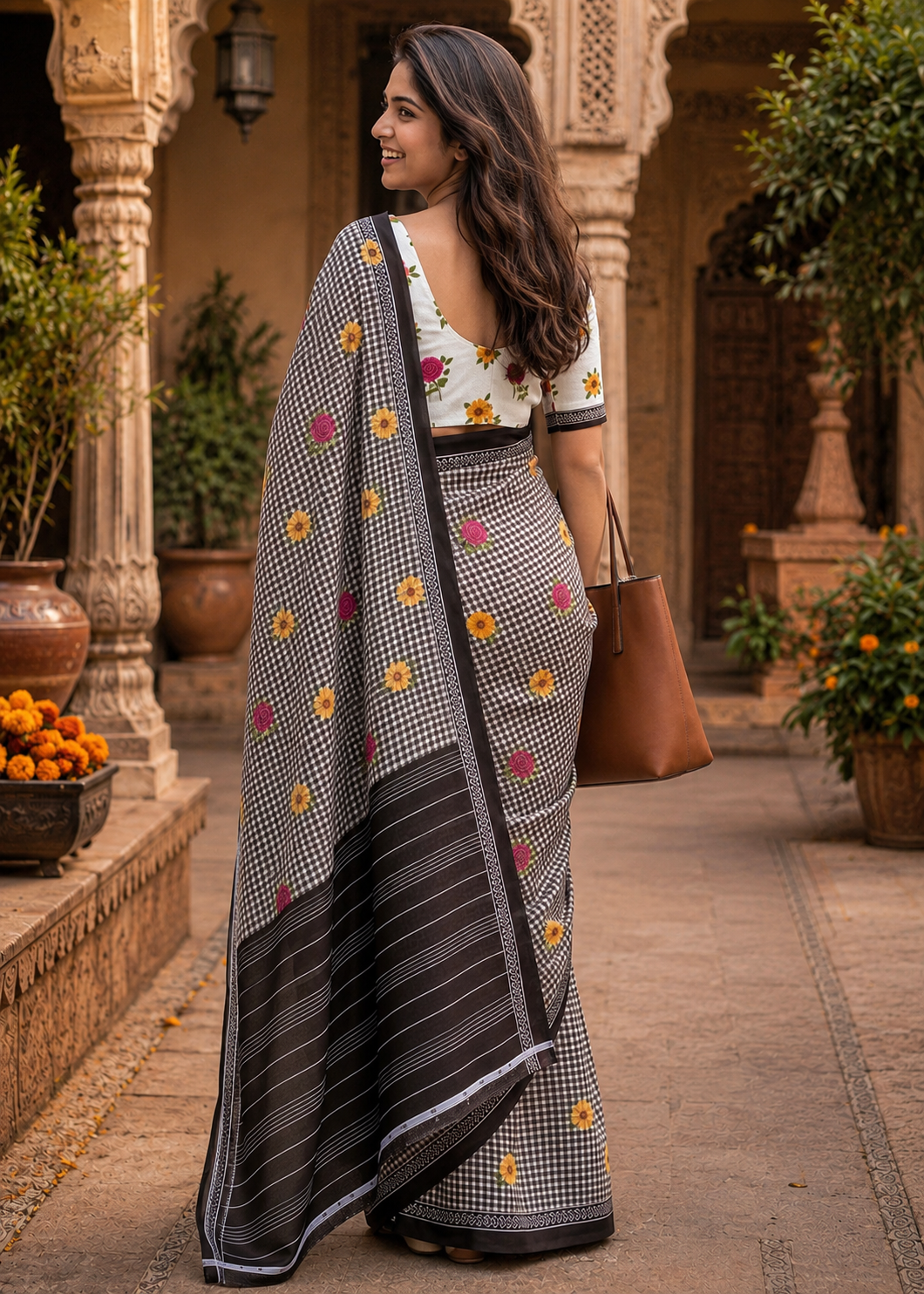 Soft Pure Mulmul Cotton Printed Saree With Unstitched Blouse(Black)