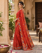 Rangoli Silk Embroidery Work Saree With Unstitched Blouse(Orange)