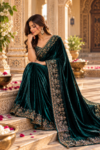 Viscose Silk Designer Work Saree With Unstitched Blouse(Green)