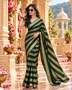 Satin Silk Saree With Unstitched Blouse(Green)