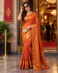 Premium Dola Silk Bandhani Print Zari Border Sarees With Unstitched Blouse(Orange)