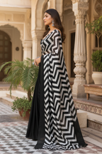 Premium Satin Silk Saree with Unstitched Blouse(Black)